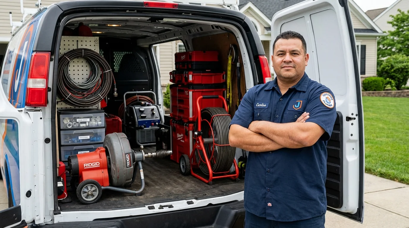 Professional drain cleaning equipment and Johns Plumbing LLC plumber in Danby