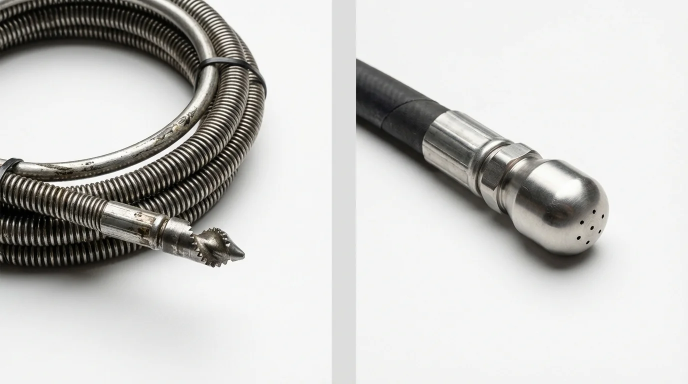Drain snake cable and hydro jetting nozzle used for drain cleaning in Danby, VT