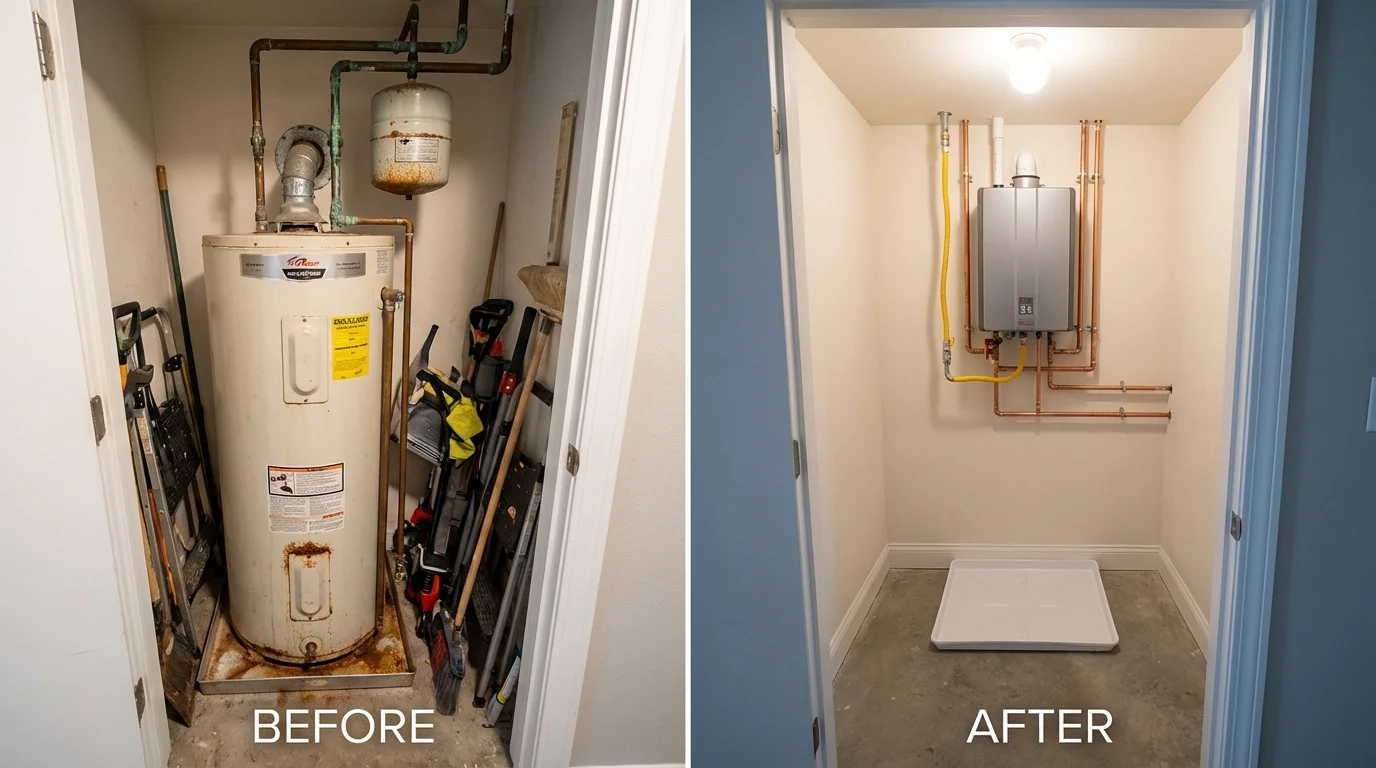 Tank water heater versus wall-mounted tankless unit comparison for Danby, VT homeowners