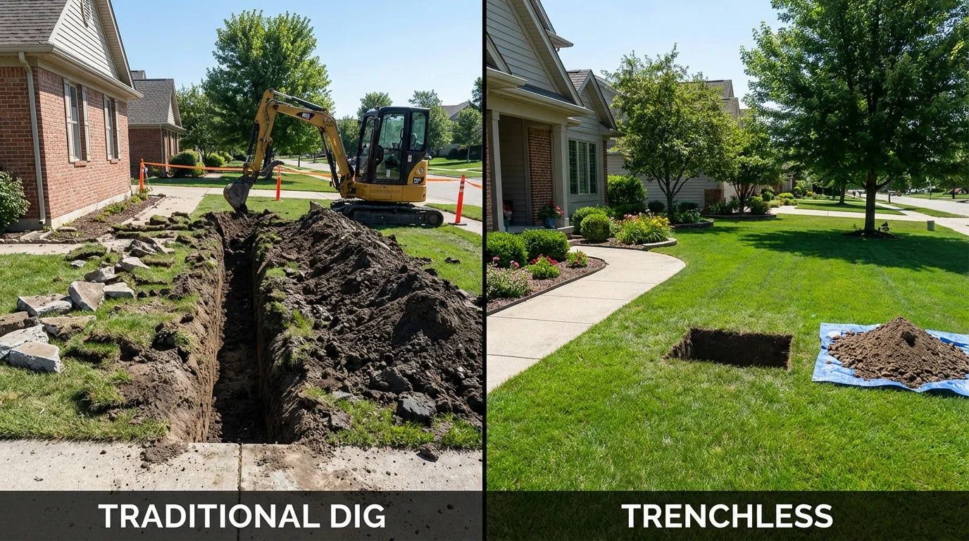 Trenchless sewer repair with minimal yard damage versus traditional excavation in Danby, VT